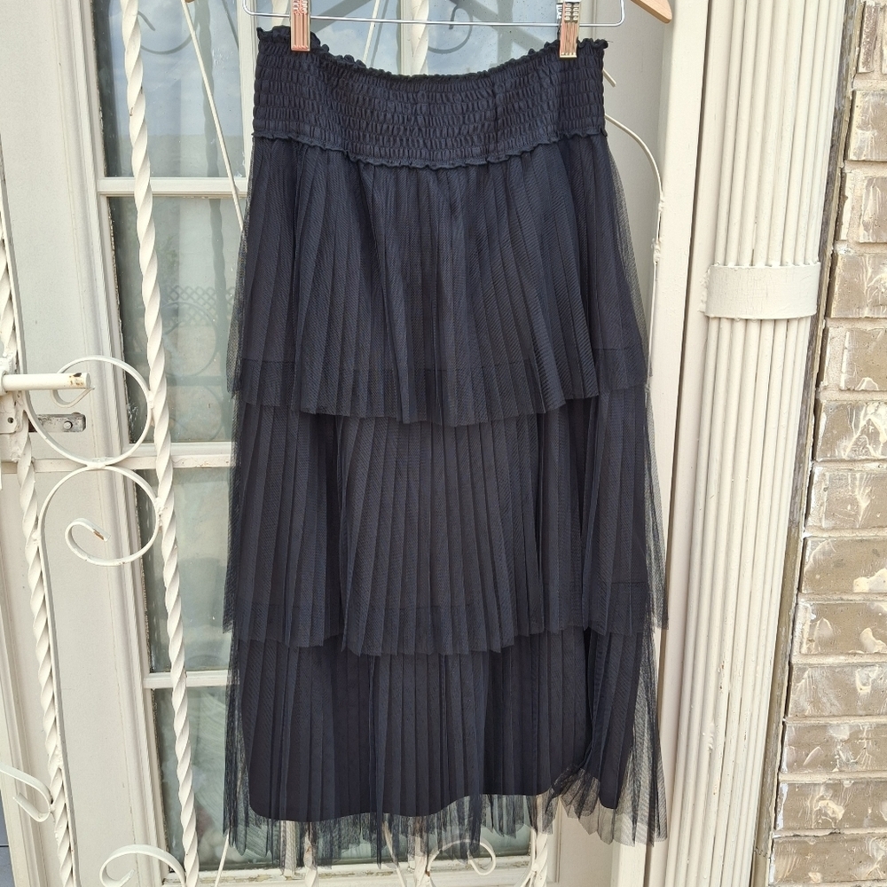 Favlux Ruffled 3-Tier Tulle Midi Black Skirt Women Size Medium - Picture 3 of 14